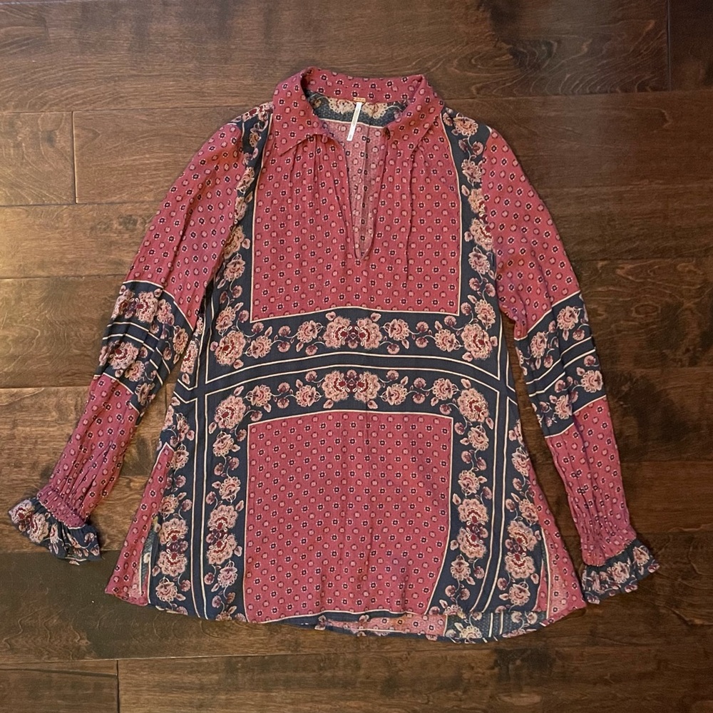 Free People Collared Boho Top